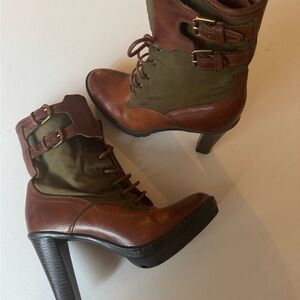 Ralph Lauren Collection purple label heeled boots tropical army leather size 9